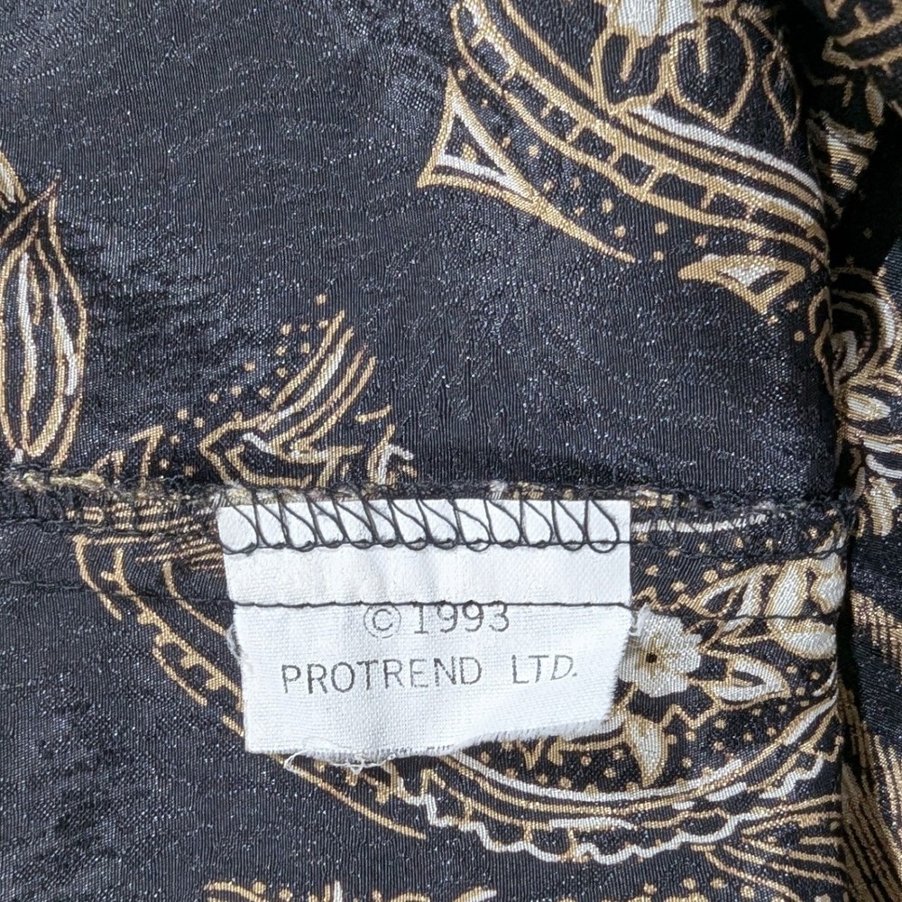 Vintage 1993 Protrend Ltd Paisley Blouse Black Gold Long Sleeve Top‎ 90s Large - Picture 3 of 10
